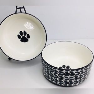 2Signature Houseware BLACK ARROW Pet Bowl Cat Dog Water Food Ceramic Black